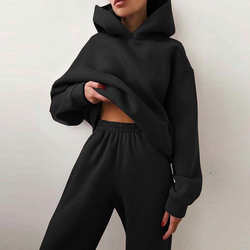 Earnmore Tuta da donna per il tempo libero con cappuccio, set tuta da jogging da donna, tuta elegante per il tempo libero,felpa con cappuccio a maniche lunghe, tuta da donna per il tempo libero