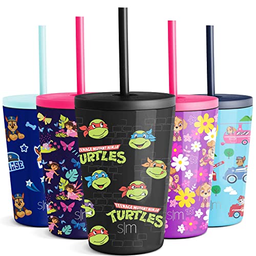 Simple Modern Teenage Mutant Ninja Turtles Toddler Cup with Lid and Silicone Straw | Kids Water Bottle Tumbler Insulated Stainless Steel Thermos | Classic Collection | 12oz, TMNT Turtles Unite