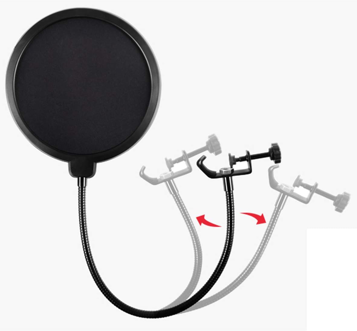 Professional Microphone Pop Filter Mask Shield For Blue Yeti For Blue Yeti pro and Any Other Microphone, Dual Layered Wind Pop Screen With A Flexible 360° Gooseneck Clip Stabilizing Arm (L)