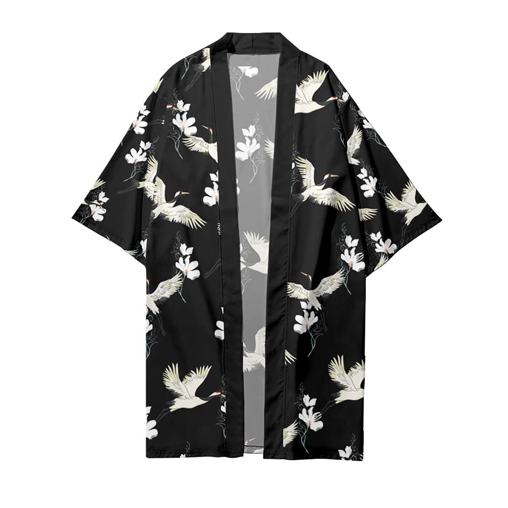 Haorun Men Japanese Kimono Coat Loose Yukata Outwear Long Bathrobe