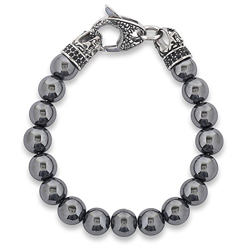 West Coast Jewelry Men's Hematite Stone Beaded Antiqued Stainless Steel Clasp Bracelet - 8.5 Inches