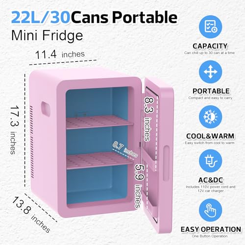 Image of advwin 22L Mini Fridge for Bedroom, 30 Cans Portable Cooler & Warmer Compact Refrigerators with AC /DC Power for Skin Care, Beverage, Cosmetics, Food, Drinks, Office Desk Dorm Room