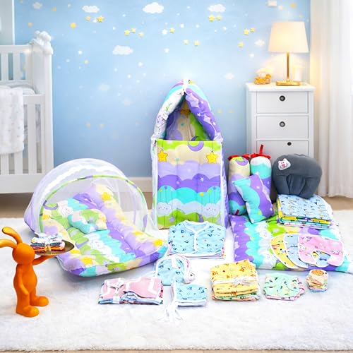 Image of Infantbond Baby All Season Use Hospital Essential Combo | Gift Pack | Baby Products | Maternity Essentials | Bedding Set (60 Items)(0-6 Months) (New Star Purpal 59)(Colours May Vary)
