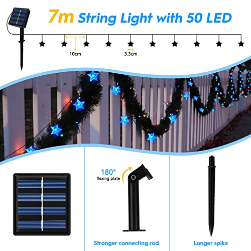 Ninonly Solar String Lights, 7m 50 LED Solar Blue Star String Lights, 8 Modes Star Fairy Lights Outdoor, Waterproof Solar Lights Outdoor Garden for Christmas Wedding Yard Patio Lawn Wall Decoration - Image 2