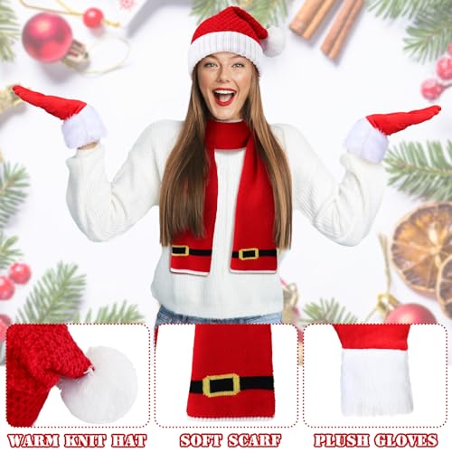 Suhine 3 Pcs Christmas Scarf Hat Gloves Set Winter Knitted Elf Hat Santa Scarf for Party Christmas Party Gifts2
