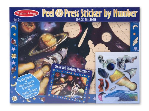 Melissa & Doug Peel and Press Sticker by Number Activity Kit: Space Mission - 70+ Stickers, Jumbo Wooden Frame