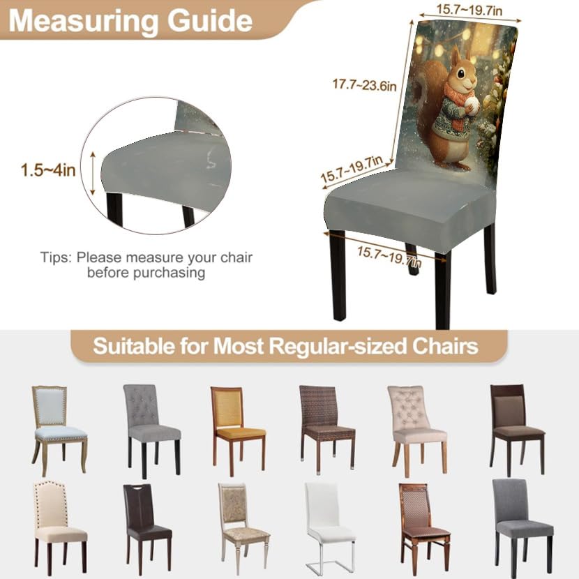 Image of Squirrel Christmas Chair Covers Set of 4, Woodland Slipcovers