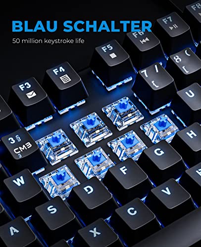havit Mechanische Tastatur, Gaming Tastatur und Maus Set, RGB Hintergrundbeleuchtung QWERTZ (DE-Layout), Makro-Tastatur mit Handballenauflage, 4800DPI RGB Wired Gaming Maus mit 7 Tasten (Schwarz) - Image 3