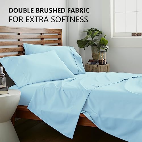 American Home Collection 4 Piece Full Size Bedding Sheets and Pillowcases Set - Ultra Soft Microfiber - Breathable, Wrinkle Free, Easy Care, Durable, Oeko-Tex Certified Sheet Set (Full, Light Blue)