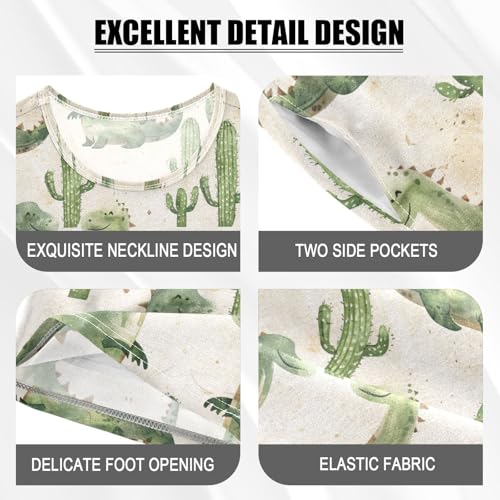 ALAZA Cactus Cute Dinosaur Pajama Set Short Sleeve Sleepwear Soft Lounge Nightwear4