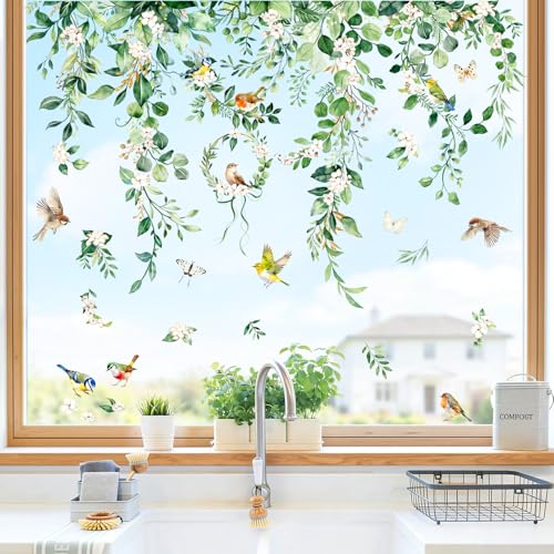 Supzone Fensterbilder Sommer Hängende Rebe Fensteraufkleber Selbstklebend Blätter Grüne Pflanzen...