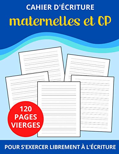 cahier d'écriture maternelles & cp: 120 pages vierges | livre vierge pour s'exercer à l'écriture des majuscules, minuscules et cursives | double ligne | Grand Format | couverture chats mignons
