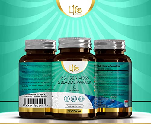 LN Sea Moss & Blasentang | 90 Blasentang und Sea Moss Kapseln – 1000mg Seemoos & 1000mg-Blasentang pro Portion | Hochdosiertes Jod Nahrungsergänzungsmittel | Gentechnik-, Gluten- und Milchfrei