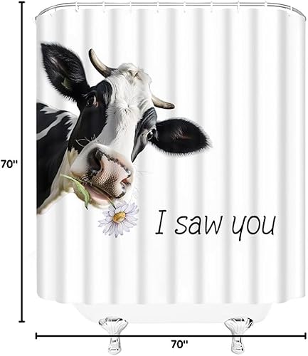 Miniatura 8 de Divertida cortina de ducha con diseño de vaca, diseño floral de ganado, animales de granja, decoración de baño, cortinas de tela con gancho