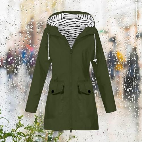 Womens Rain Jacket with Hood Waterproof Striped Lined Zip up Raincoats Lightweight Outdoor Hiking Travel Windbreaker2