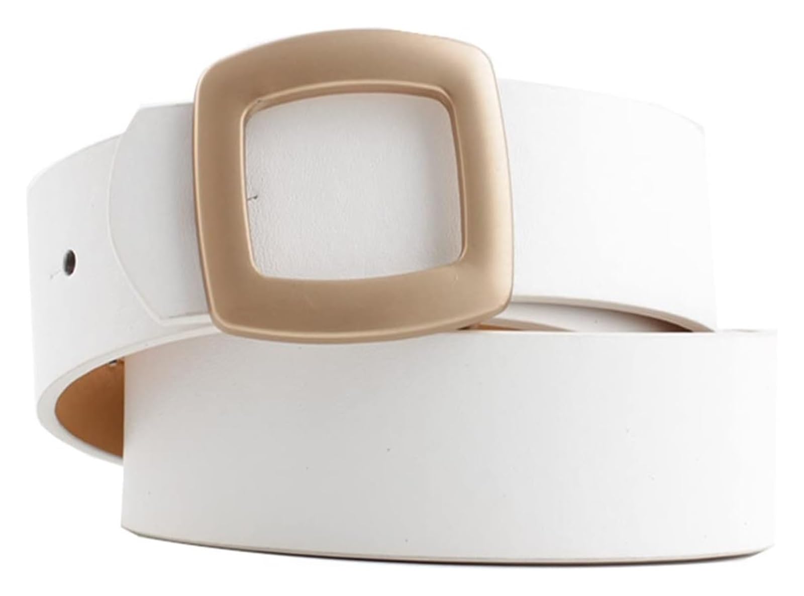 dfEDRd Ladies Waist Belt, 105cm Women Simple Gold Square Pin Buckle Belt Candy Color Leather Jeans Waistband(White)
