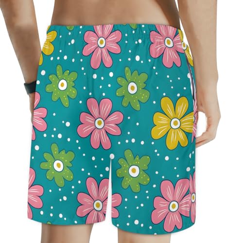 Men's Swim Trunks Size S Fresh Small Flower with Mesh Lining Soft Breathable Quick Dry Beach Shorts Lime Green2
