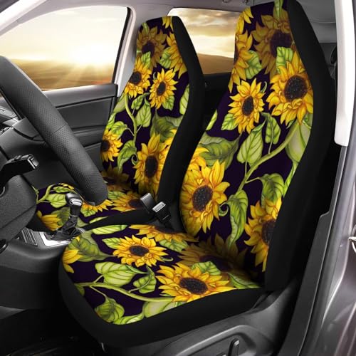 Bulopur Sunflowers Yellow Print Universal Front Seat Cover Set of 2, Washable Soft Thin Driver Seat Protector for Auto Sedan SUV Truck Auto Accessories