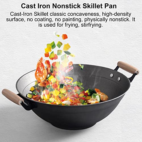 Sartén Wok de hierro fundido 14 pulgadas con tapa de madera miniatura 2