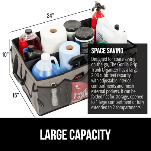 Image of GORILLA GRIP Trunk Organizer for SUV and Cars, Large Capacity, Beige | Heavy Duty Car Trunk Storage Organizer, Collapsible, SUV Accessories, Slip and Water Resistant, Multi Compartment Storage