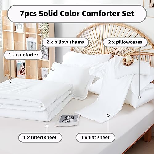 Image of weigelia White King Comforter Set with Sheets - 7 Pieces Bed in a Bag King