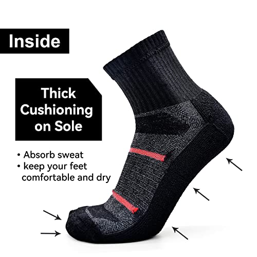Image of Busy Socks 3 Pack Men's Merino Wool Running Quarter Socks Womens Ankle Thick Cushioned Athletic Socks for Hiking Walking