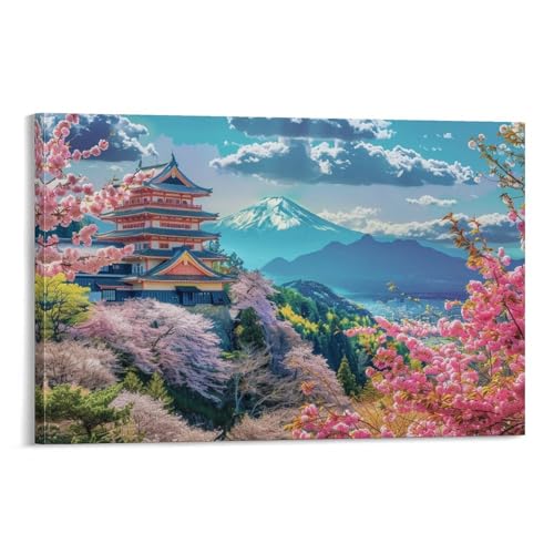 絵画 日本の城の周りに咲く桜インテリア 絵画 美しい日本の風景写真 雄大な日本建築アートパネル 壁の絵 ポスター 壁掛け ソファの背景絵画 玄関 壁飾り 絵画 木枠付きの完成品 60x90cm