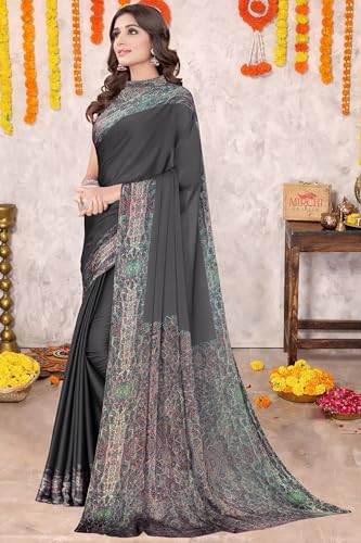Image of MIRCHI FASHION Women Saree Abstract Print Chiffon | Breathable Lightweight Casual Sari for Regular Use and Office with Unstitched Blouse (Available in 25 Colors)