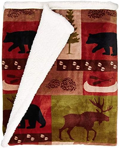 CARSTENS, INC. Patchwork Lodge Soft Sherpa Plush Throw Blanket, 54" x 68", Multicolor