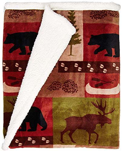 Carstens, Inc. Patchwork Lodge Soft Sherpa Plush Throw Blanket, 54" X 68", Multicolor #TOP6