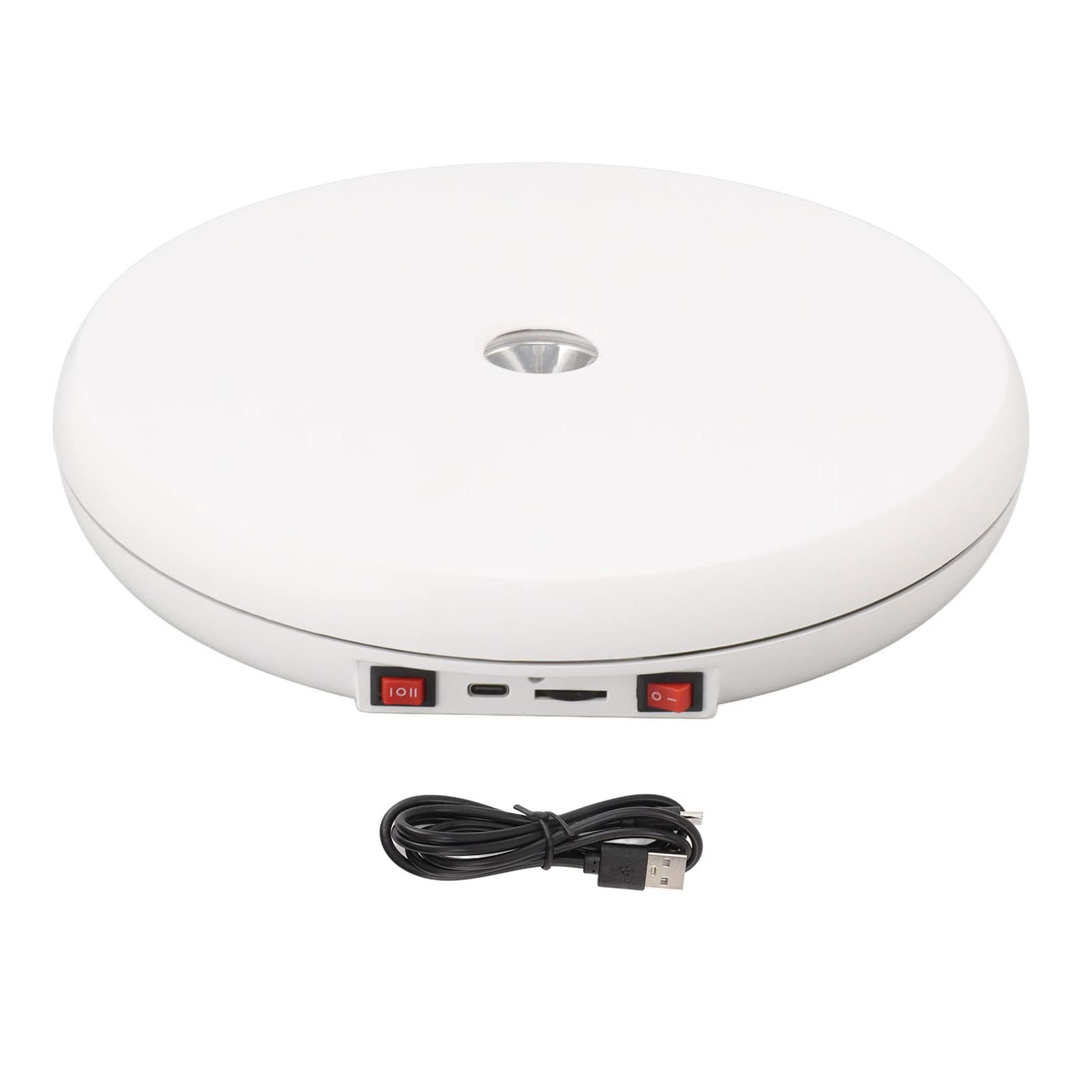 Annadue Mesa de Exhibición Giratoria Eléctrica, Soporte de Exhibición con Luz LED, Soporte de Silencioso de 25cm con Capacidad de Carga de 20kg para Joyería (WHITE)