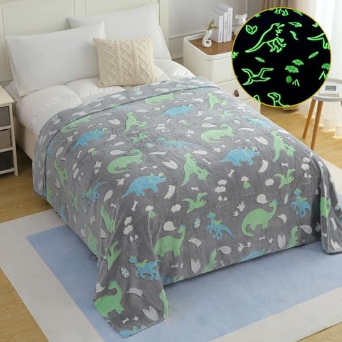 Image of Story@Home Glow in The Dark Blankets for Kids |Summer Quilt for Kids | Kids Blanket 0-15 Years (200x150 cm) Soft Fleece Blanket |Cozy All-Season Radium Blanket for Boys & Girls - Dino