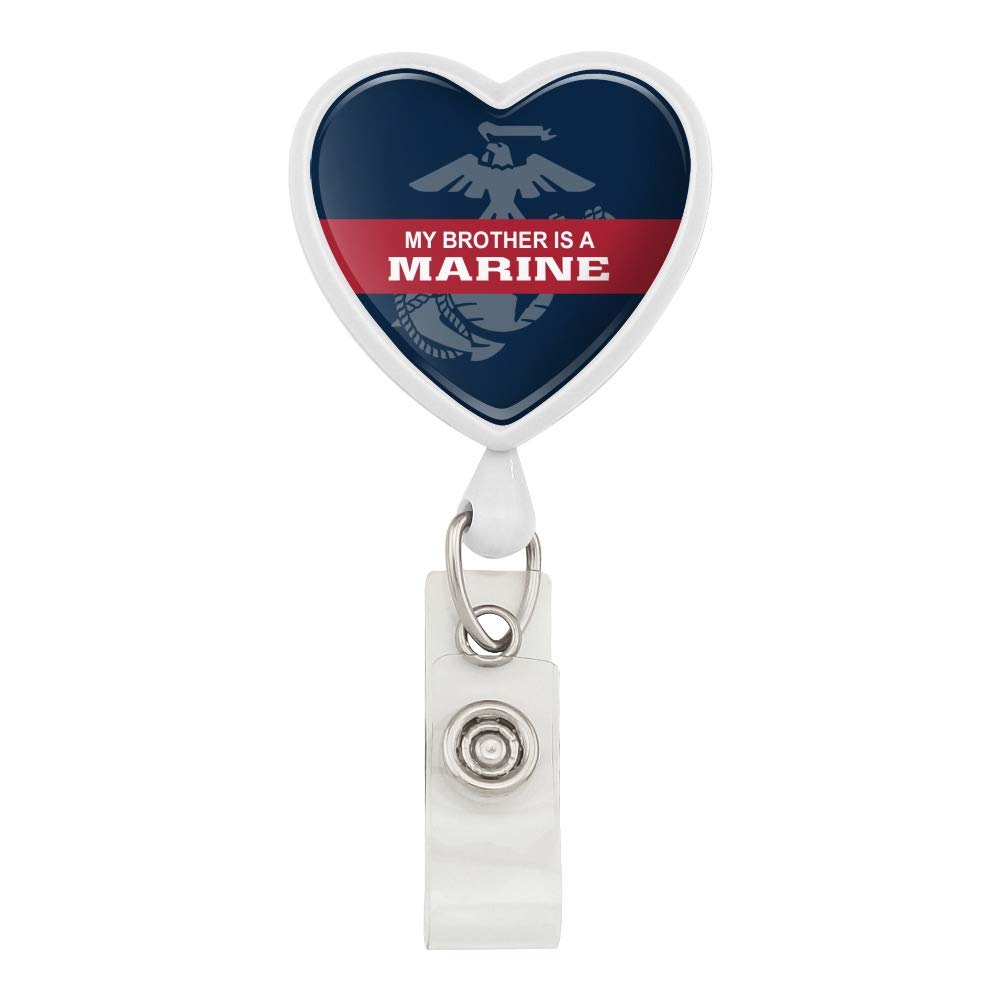My Brother is a Marine USMC Officially Licensed Heart Lanyard Retractable Reel Badge ID Card Holder - White