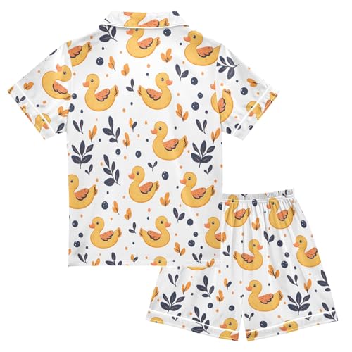 Cute Simple Swimming Ducks Summer Satin Pajama Set, Cute Button-Down Sleepwear Pj Set for Sleep Wears2