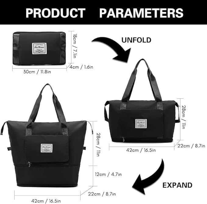 Image of HAKKU Premium Foldable Duffle Bag for Travel for Women-Folding Bags for Travelling-Travel Bag for Women-Multipurpose Foldable Bags for Travelling (Modern, Black)