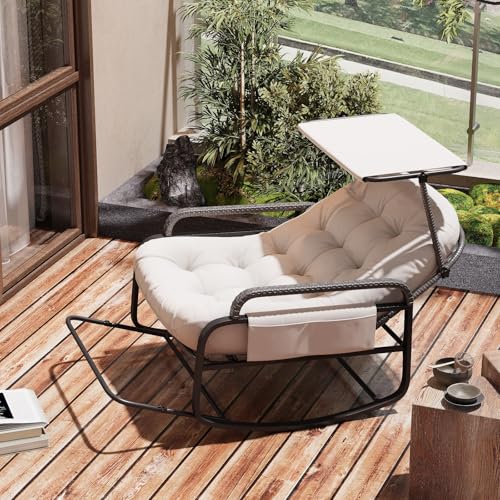 MGMYM Schaukelstuhl für drinnen & draußen, Rattan Loungesessel mit...