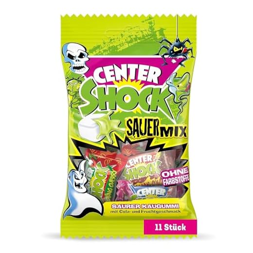Center Shock Sour Mix, 1 Packung mit 11 extra-sauren Kaugummis, mit Füllung, ohne Farbstoffe, geeignet für Geburtstag & Weihnachten, 44g