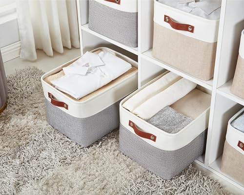 Image of DECOMOMO Foldable Storage Bin | Collapsible Sturdy Cationic Fabric Storage Basket Cube W /Handles for Organizing Shelf Nursery Home Closet (Grey and White, Extra Large - 15.8 x 12.5 x 10-4 Pack)