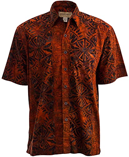 Johari West Men's Button-Down Short Sleeve Shirt, Geometric Forest (Amber, X-Large)