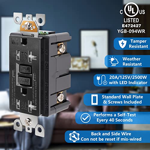 Anko Gfci Outlet 20 Amp, Tamper-Resistant, Weather Resistant Receptacle Indoor Or Outdoor Use, 2 Led Indicator With Decor Wall Plates And Screws, Black #TOP1