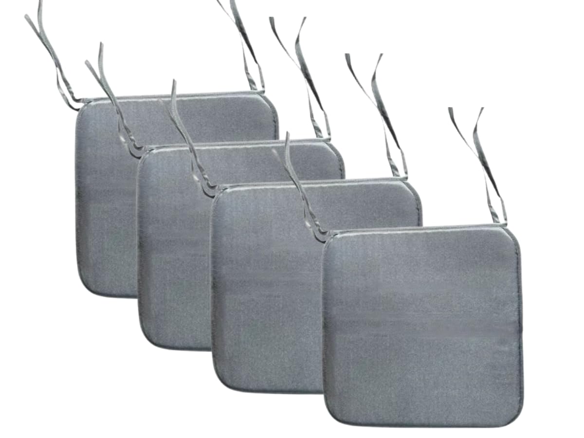 L S U Waterproof Chair Cushion Seat Pads Outdoor Tie-On Garden Patio Kitchen Office Chairs- Pack of 2, 4, 6, 8 (Pack 4 Grey)