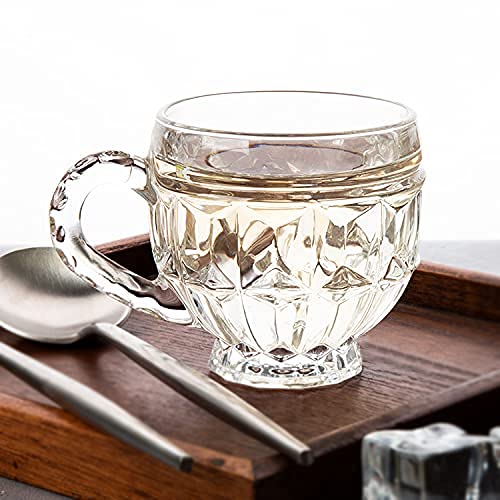 NEVINE 150 ML Vintage Crystal Clear Glass Tea Cup with Convenient Solid Handle Cups, Espresso Mug Set for Cappuccino, Milk, Tea, Coffee, Hot/Cold Drinks Set of 6