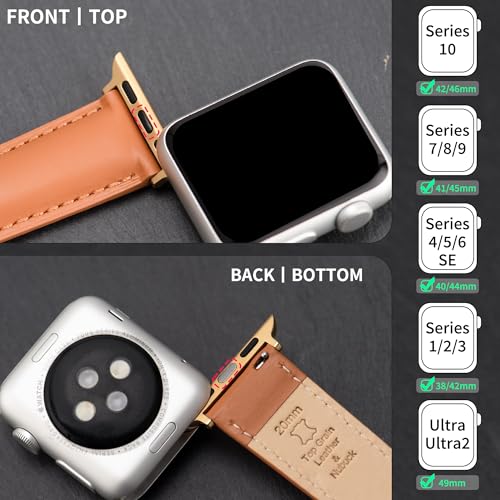 Leather Watch Bands Compatible with Apple Watch 49mm 46mm 45mm 44mm 42mm 41mm 40mm 38mm, Top Grain Leather Replacement Straps for iWatch Series 11 10 9 8 7 6 5 4 3 2 1 SE3/2/1 Ultra3/2/1 - Image 5