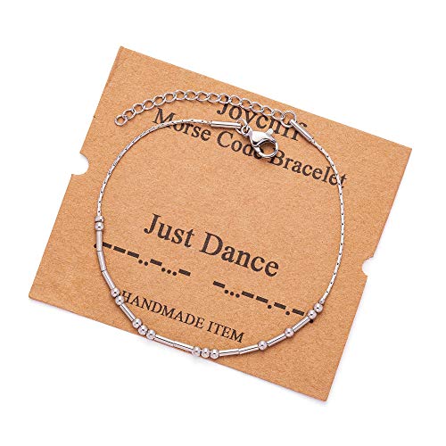 Image of JoycuFF Inspirational Morse Code Bracelets for Women Silver Beads Jewelry Encouragement Mantra Gifts for Her