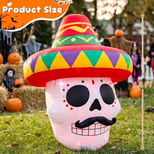 4.5FT Halloween Inflatable Day of the Dead Sugar Skull Sombrero with LEDS - image 2
