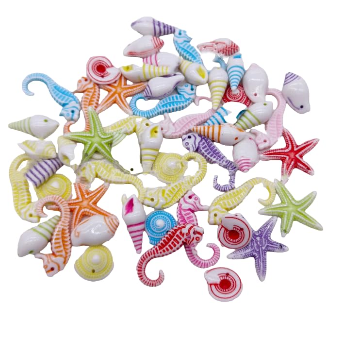 Image of 100 Pcs Mixed Mini Conch Sea Stars Seashells Seahorse Beach Wedding Ornament for Wedding Decor, Home Decor and Craft Project