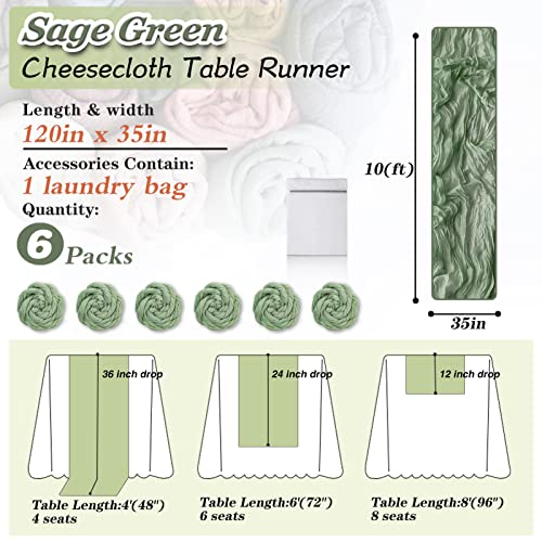 Waligoy SAGE GREEN TABLE RUNNER-6PCS Sage Green Cheesecloth Table Runner, 6 Pack 35 Inch Boho Gauze Table Runner 120 Inches Long Sheer Rustic Table Runner Fabric Bulk For Baby Shower Wedding Bridal Birthday Party Table Decorations thumb #1