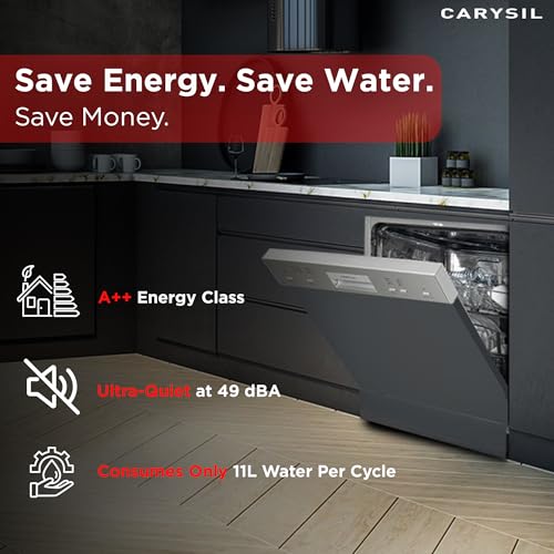 Image of Carysil Semi Built-in Dishwasher DW-02, A++ Energy Class, 12 Place Setting, 6 Wash Programs, Touch Control, Water Consumption 11Ltr /cycle, 49 dBA Low Noise, Detergent Automation, Stainless Steel
