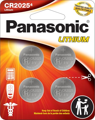 Panasonic CR2025 3.0 Volt Long Lasting Lithium Coin Cell Batteries in Child Resistant, Standards Based Packaging, 4-Battery Pack
