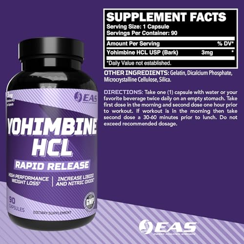 eas yohimbine hcl  improved weight loss amp athletic performance  rapid release technology  gluten free non gmo vegetarian friendly  90 capsules